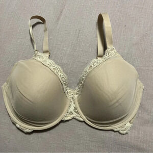Natori 34DDD Feathers Underwire Lined Lace Trim Bra Nude Beige glow
